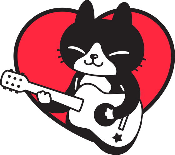 cat heart playing guitar cartoon